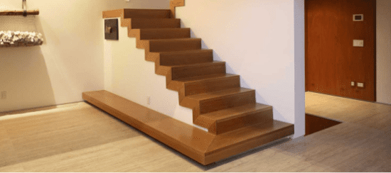Modern wooden floating staircase with clean lines in contemporary home interior