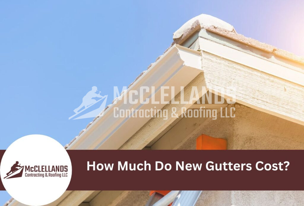 White Roof Gutters On Residential Home With Blue Sky Background
