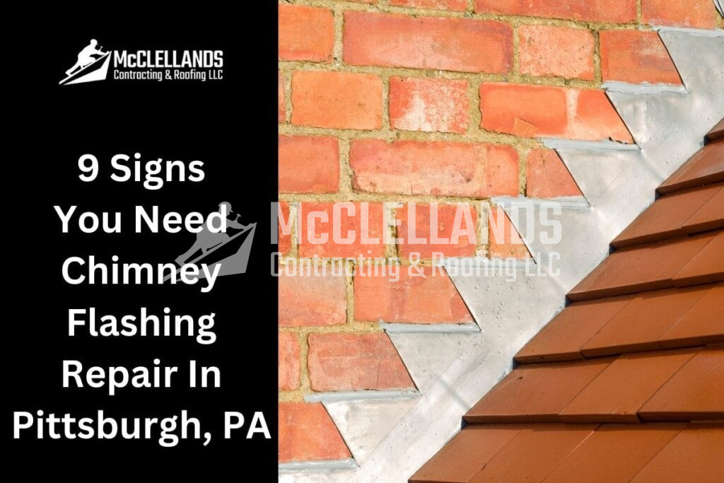 Chimney Flashing Repair On Brick Chimney With Metal Flashing And Orange Roof Tiles