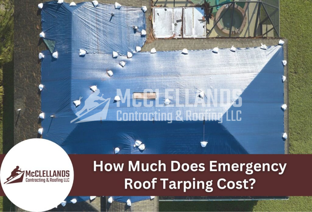 Aerial View Of Blue Emergency Roof Tarp Installation By Mcclellands Contracting