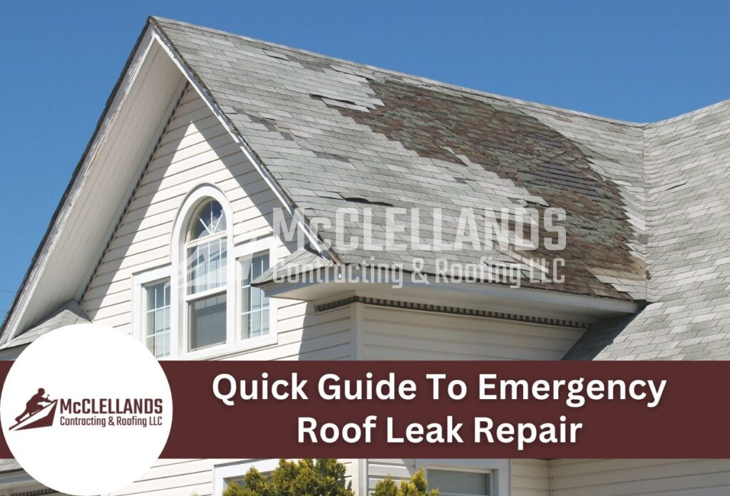 Damaged Roof With Missing Shingles And Storm Damage On Residential Home