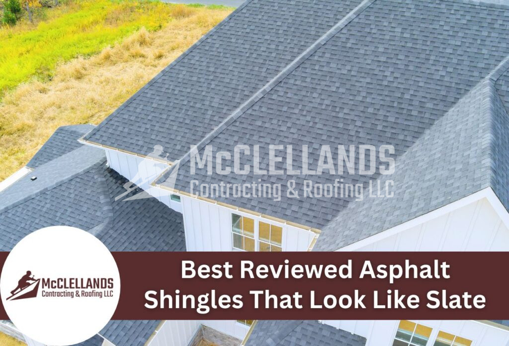 Gray Slate-Look Asphalt Shingle Roof On Residential Home Aerial View