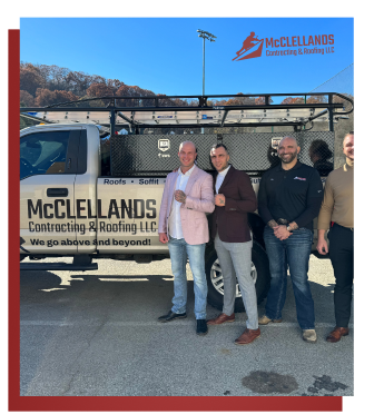 McClellands Construction & Roofing LLC team standing beside company truck