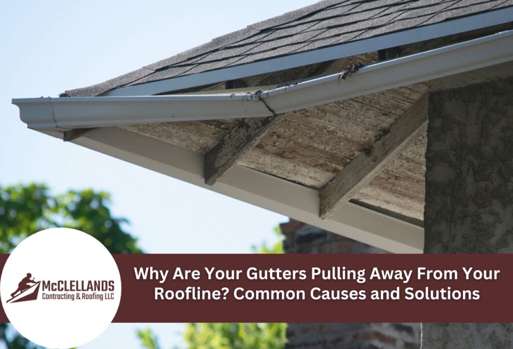 Damaged Gutter Pulling Away From House Roofline Showing Separation And Maintenance Issues