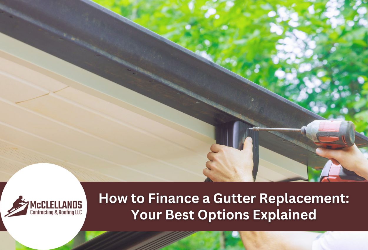 Person using a power drill to install or replace house gutter