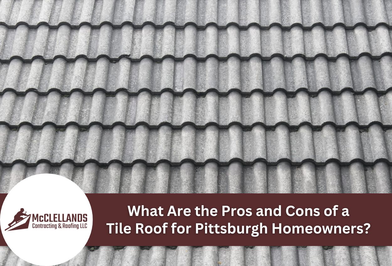 Close-up of gray tile roofing, illustrating pros and cons for Pittsburgh homes.