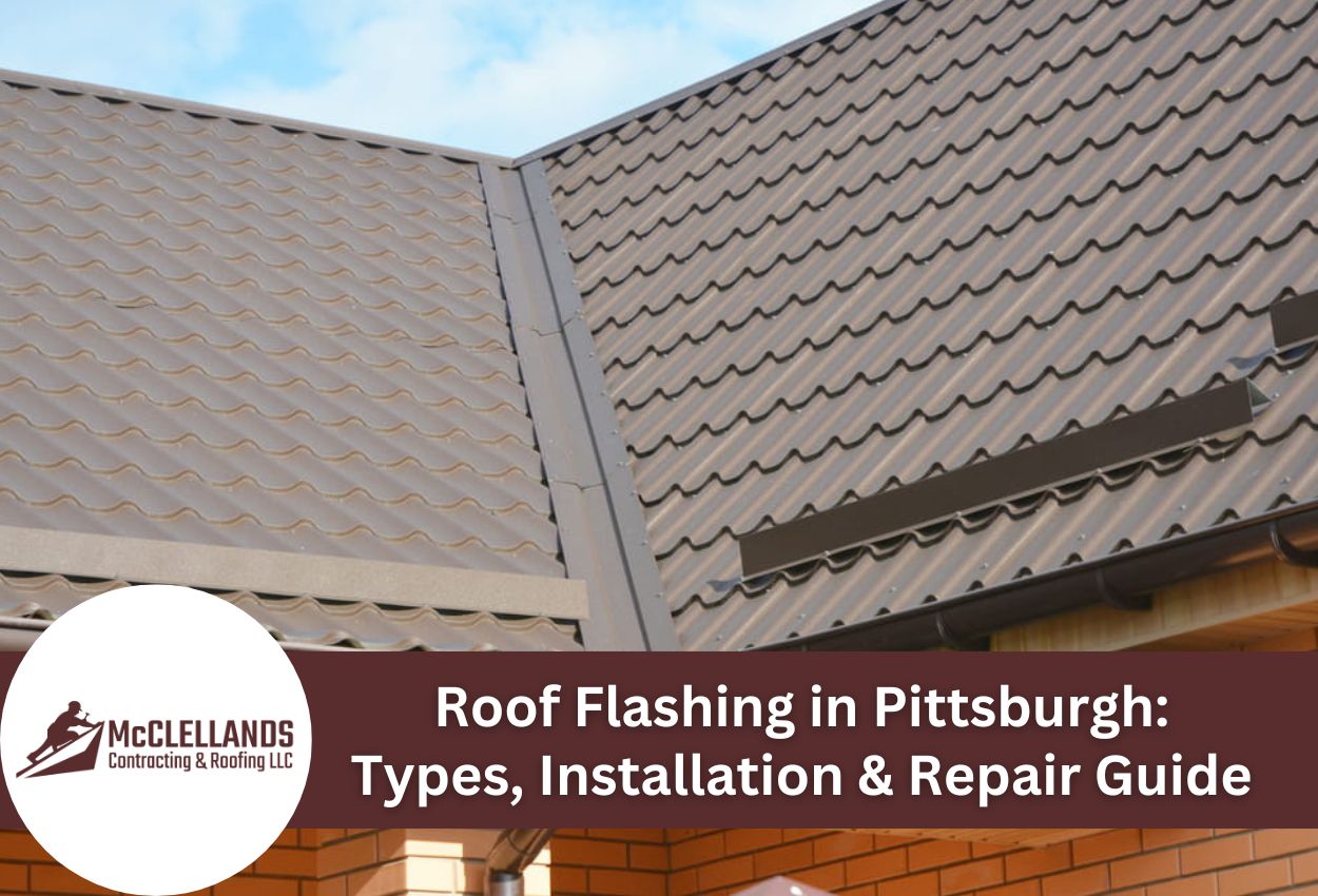 Metal roofing with roof flashing on modern house in Pittsburgh.