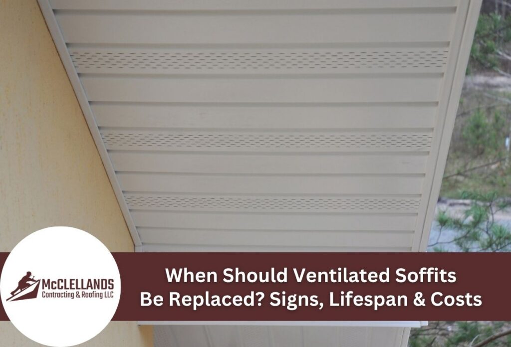 Close-Up Of Ventilated Soffits Highlighting Replacement Signs.