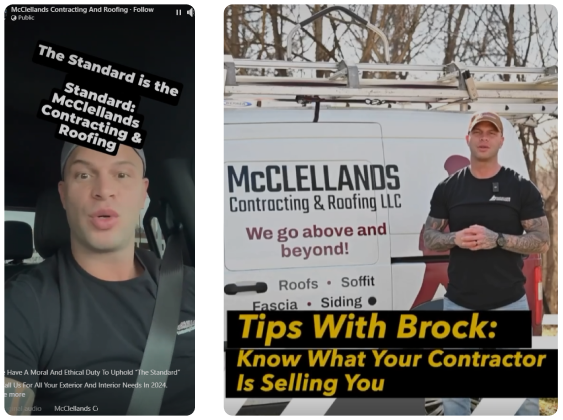 Man promoting McClellands Contracting & Roofing and contractor advice.