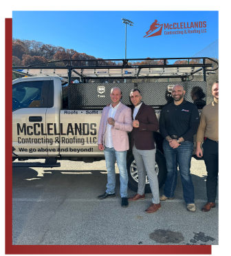 McClellands Contracting team stands proudly beside service vehicle.